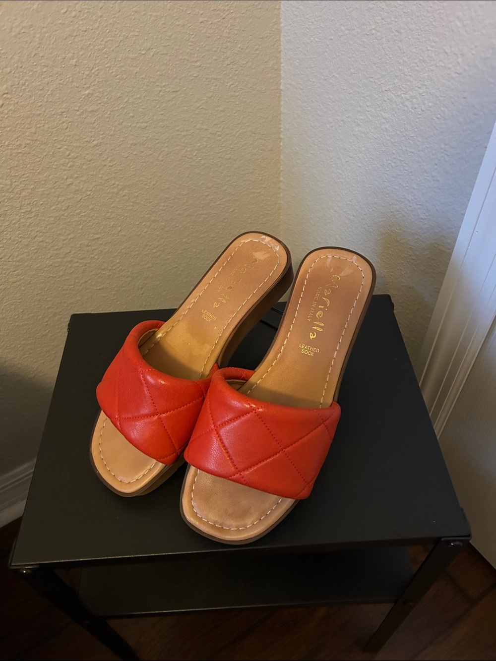 Quilted Red Slide Sandals for Women